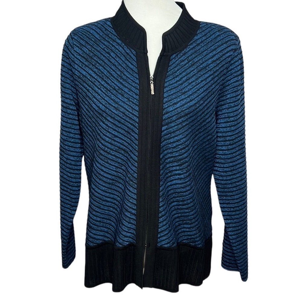 Misook Striped Shacket Blue Black